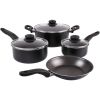 7-Piece Non-Stick Aluminum Cookware Set – Black, Lightweight Pots and Pans with Lids, Dishwasher Safe