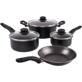 7-Piece Non-Stick Aluminum Cookware Set – Black, Lightweight Pots and Pans with Lids, Dishwasher Safe