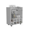 Queens Bar Cart with Signature Eight-Bottle Holder, Glass-Paneled Cabinet and Aluminum-Touched Top