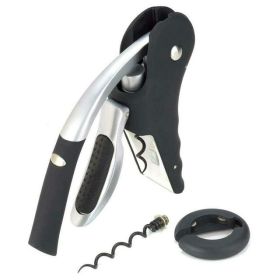 Wine Bottle Opener Kit â€“ Manual Lever Corkscrew with Foil Cutter, Wine Stopper & Extra Screw, Black