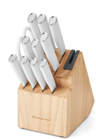 KitchenAid Classic 12-Piece Japanese Steel Knife Set with Block and Built-in Knife Sharpener, White
