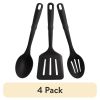 3-Piece Kitchen Utensil Set, Slotted Spatula, Slotted Spoon and Solid Spoon, Black, Nylon