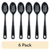 (6 pack) Slotted Plastic Straining Spoon, Soft-Grip Black Handle, Nylon Head