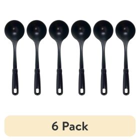 (6 pack) Kitchen Ladle, Black, Nylon, Soft Grip Handle, Dish Washer Safe