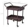 Outsunny Rattan Wicker Outdoor Kitchen Trolley, Rolling Serving Cart with 2 Tray Shelves, Brown