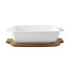 Ceramic Oven to Table Serveware Dish with Acacia Lid, 13.39 x 9.06 x 3.39 in