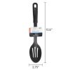 (6 pack) Slotted Plastic Straining Spoon, Soft-Grip Black Handle, Nylon Head
