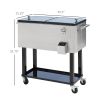Outsunny 80 QT Mobile Cooler Station on Wheels for Outdoor Parties, Elegant Stainless Steel
