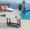 Outsunny 80 QT Mobile Cooler Station on Wheels for Outdoor Parties, Elegant Stainless Steel