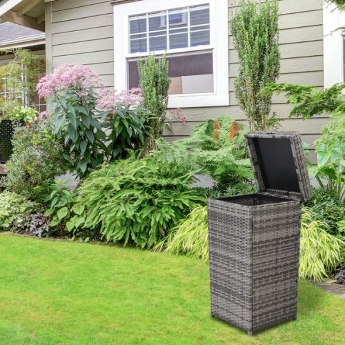 Gray Gradient Woven Rattan Trash Can With Top Cover Gray Gradient Woven Rattan Trash Can With Top Cover