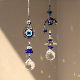 1pc Blue Butterfly Evil Eye Crystal Sun Catcher - Indoor Window Suncatcher with Prism Ball - Rainbow Maker for Good Luck and Hanging Ornament for (Style: Round + Eyes)