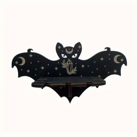 1pc Rustic Wooden Bat Crystal Floating Shelf - Wall Hanging Decorative Shelf Rack for Home, Living Room, Bedroom - Perfect for Halloween, Thanksg (Color: Bat)