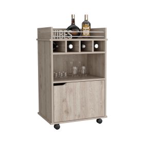 Sims Bar Cart with Two Shelves four Wine Cubbies and One Cabinet (Material: Manufactured Wood, Color: Light Pine)