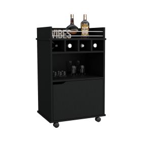 Sims Bar Cart with Two Shelves four Wine Cubbies and One Cabinet (Material: Manufactured Wood, Color: Black)