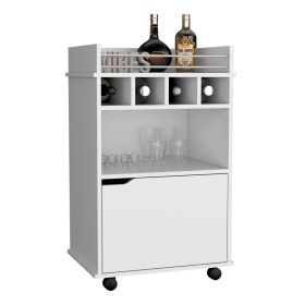 Sims Bar Cart with Two Shelves four Wine Cubbies and One Cabinet (Material: Manufactured Wood, Color: White)