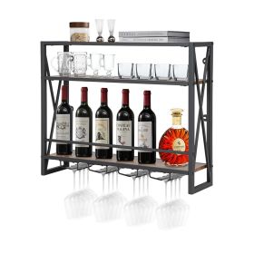 Industrial Wall-Mounted Wine Rack with Holder (Type: Wine rack, Color: Brown)