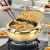 Golden 304 stainless steel deep fryer with built-in rotating thermometer (20cm, 24cm, 28cm)